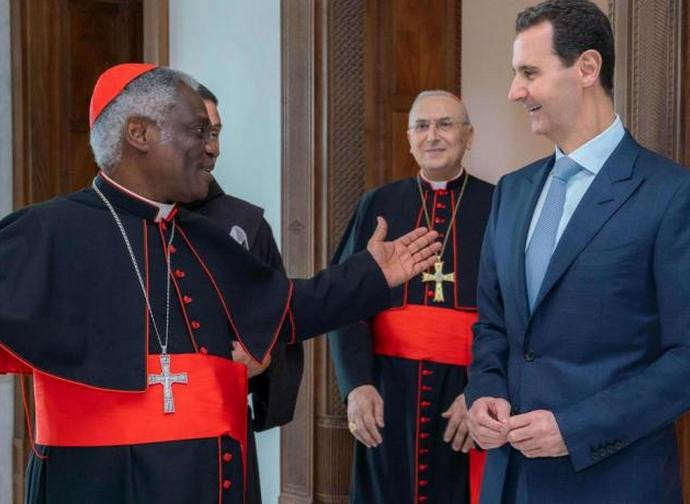 L'inviato del Papa, cardinale Turcson con il presidente Assad L'inviato del Papa, cardinale Turcson con il presidente Assad