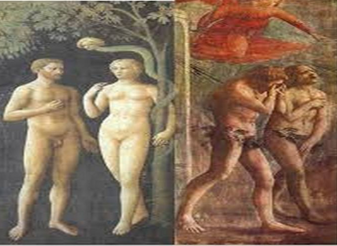 Masolino da Panicale e Masaccio, La tentazione dei progenitori e La cacciata dal Paradiso Terrestre, Firenze - Chiesa di Santa Maria del Carmine Masolino da Panicale e Masaccio, La tentazione dei progenitori e La cacciata dal Paradiso Terrestre, Firenze - Chiesa di Santa Maria del Carmine